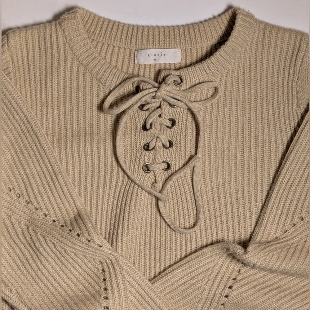 Elodie Lace Up Scoop Neck Women’s Sweater Ribbed Knit 30% Mohair Size Large